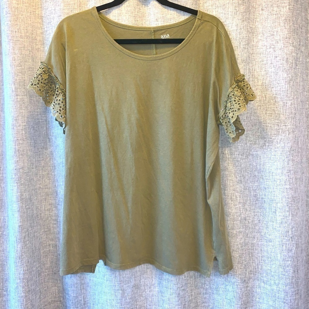 A.N.A. olive green ruffle sleeved top medium